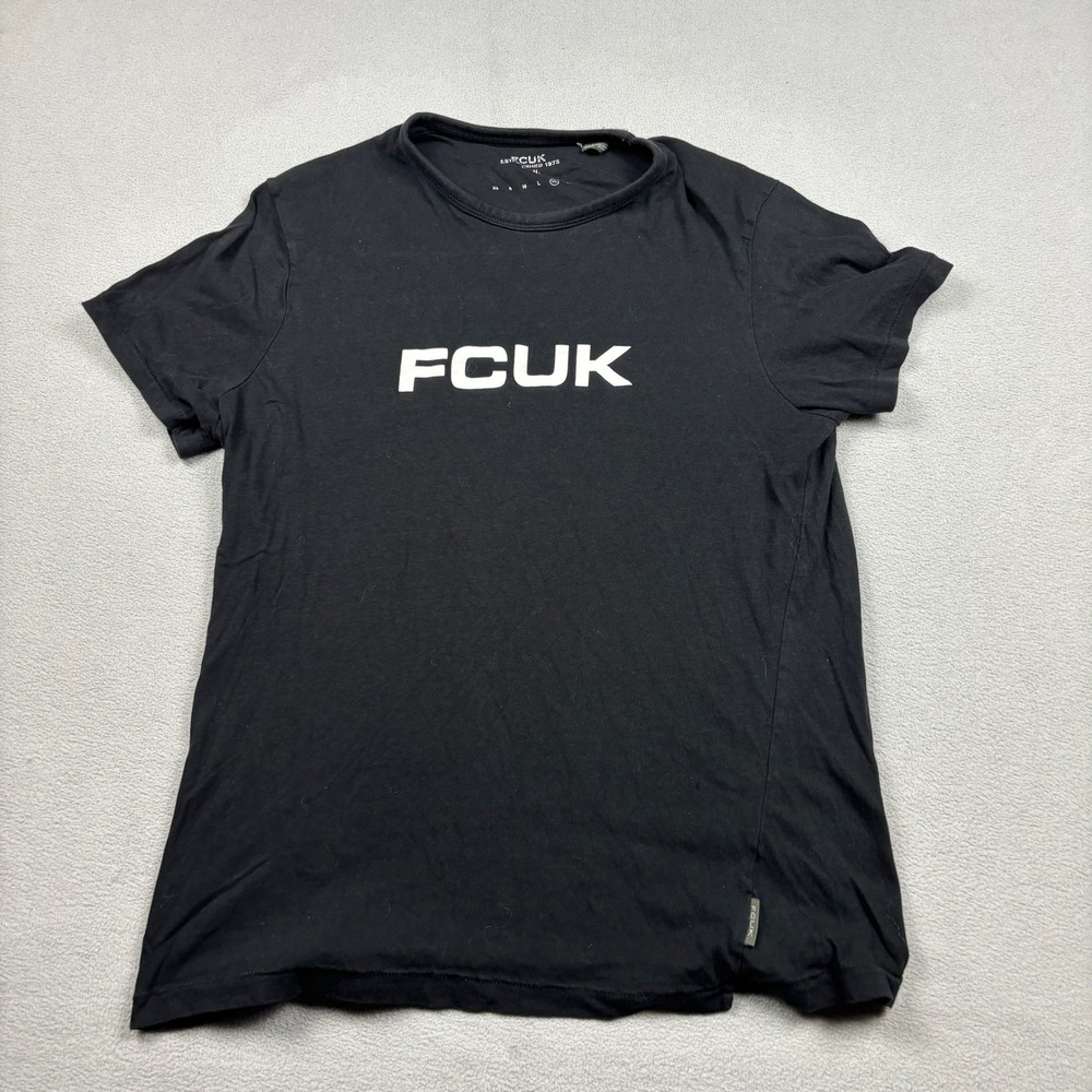 FCUK French Connection Mens XL Black Logo Graphic T-Shirt Short Sleeve Cotton
